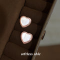 Rose Gold Beaded Heart Mother Of Pearl Stud Earrings Pair view 3