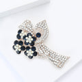 Navy Rhinestone Flower Bouquet Brooch Clear Crystal Ribbon view 3