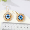 Large Round Crystal Evil Eye Hook Earrings in Gold and Silver Tone view 4