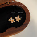 Gold CZ Four Leaf Clover Stud Earrings Pearl Center view 3