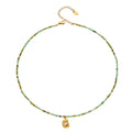 Green Natural Stone Bead Necklace Gold Pearl Pendant Stainless view 5