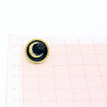 Gold Tone Round Crescent Moon Stud Earrings in Black and White view 2