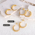 Gold Steel Textured Crescent Hoop Stud Earrings Dimple Finish view 2