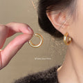 Gold Thick Smooth C Shape Half Hoop Stud Earrings Pair view 2