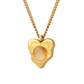 Heart Pendant Necklace Cat Eye Stone Center Gold Steel view 5