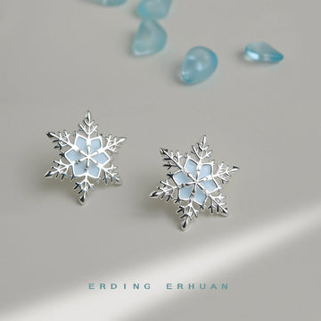 Silver Tone Pale Blue Snowflake Earrings In Stud And Clip Styles