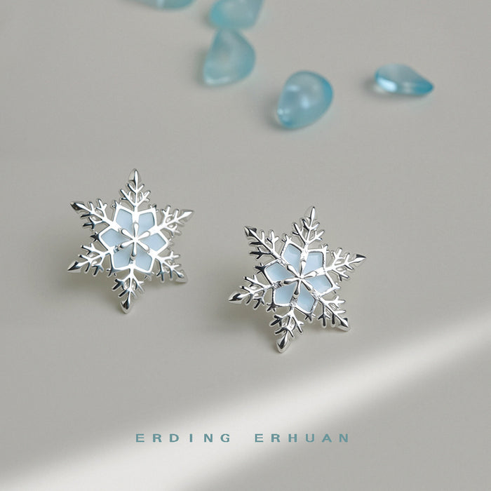 Silver Tone Pale Blue Snowflake Earrings In Stud And Clip Styles