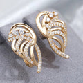 Gold Tone Wing Leaf Pave Clear CZ Ear Clip Earrings view 2