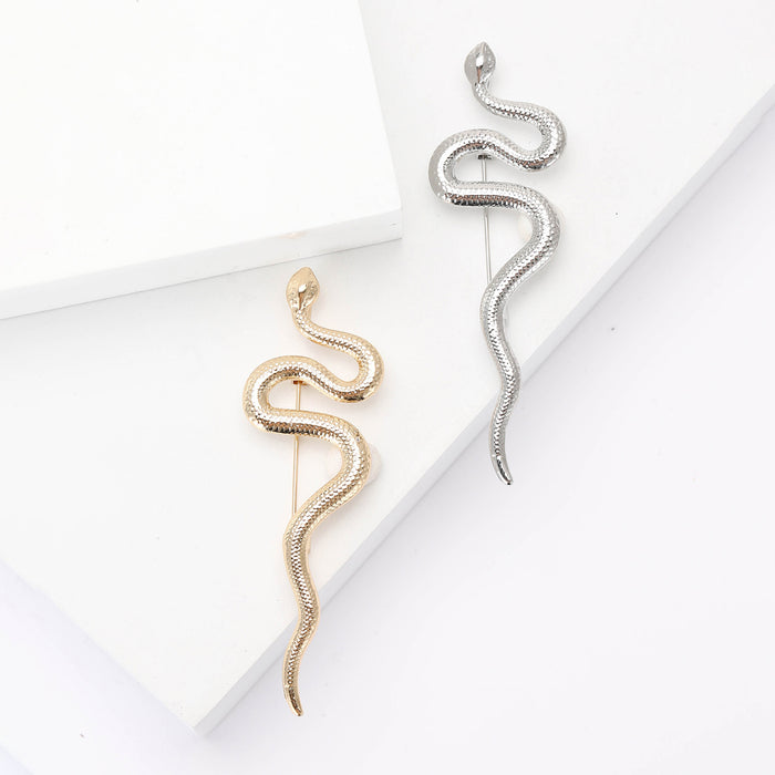 Textured Scale Snake Brooch Gold Or Silver Tone Metal Pin