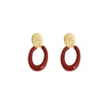 Burgundy Double Oval Textured Gold Top Stud Earrings view 5