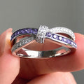 Purple Square Stone Crossover Bow Ring In Polished Silver Tone view 5