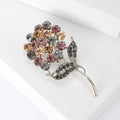 Round Crystal Bouquet Brooch With Gray Stone Leaves view 3
