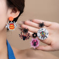 Halloween Spider Web Plaid Spider and Bee Statement Earrings view 1