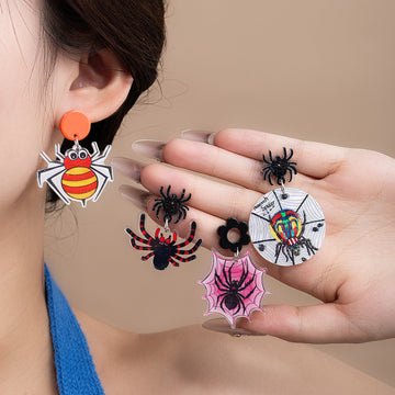 Halloween Spider Web Plaid Spider and Bee Statement Earrings
