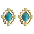 Gold Openwork Oval Turquoise Cabochon Stud Earrings Pair view 5