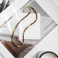 Brown Tiger Eye Heishi Bead Gold Cube Accent Necklace view 2