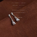 Silver Liquid Metal Drop Earrings White Pearl Cup Dangle view 4