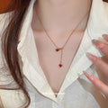 Gold Red Enamel Double Heart Y Lariat Chain Necklace view 3