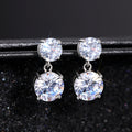 Two-Tier Round Clear Stone Drop Earrings In Gold And Silver Tones view 3