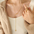 Gold Snake Chain Adjustable Y Drop Ball Sweater Necklace view 1
