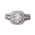 Silver Tone Round Crystal Double Halo Three Band Ring view 5