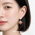 Gold Tone Orange Chip Filled Square Drop Stud Earrings view 2