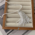 White Pearl Long Necklace Silver Cap Bead Tassel Pendant view 4