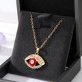 Gold Tone Crystal Rim Eyelash Enamel Evil Eye Pendant Necklaces view 4