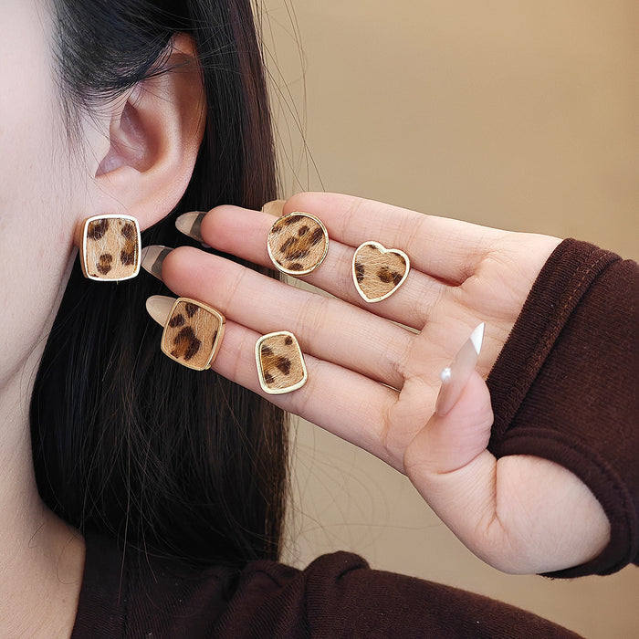 Leopard Pattern Velvet Look Stud Earrings in Four Shapes