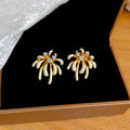 White Enamel Firework Crystal Stud Earrings in Gold Tone view 6