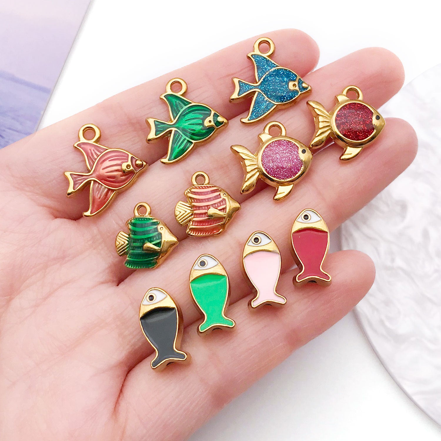 Stainless Steel Gold-Plated Colorful Goldfish Charm Pendant for Bracelet Necklace DIY