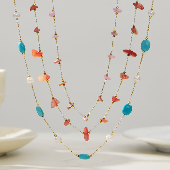Gold Chain Colorful Stone Chip Necklaces And Bracelets