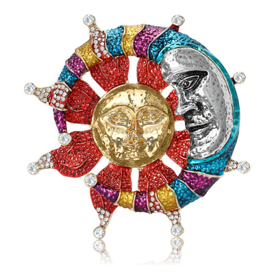 Colorful Sun and Moon Brooch front view