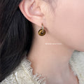 Gold Huggie Hoop Earrings Brown Tiger Eye Donut Stone view 2