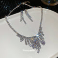 Silver Rhinestone Fringe Necklace Dual Strand Drop Earrings view 4