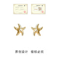 Gold-Tone Starfish Stud Earrings with Clear Crystal Accents view 2