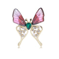 Gold Butterfly Brooch Green or Pink Resin Wings Rhinestone Body view 1