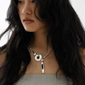 Silver Geometric Disc Enamel Y Pendant Snake Necklace view 3