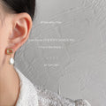 Gold Tone Open Organic Top And Baroque White Pearl Stud Earrings view 2