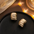 Gold and Silver Ribbed Multi Band Chunky C Hoop Earrings view 1