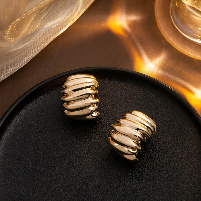 Gold and Silver Ribbed Multi Band Chunky C Hoop Earrings