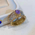 Two Tone Gold Silver Purple Oval Center Wide Ring Sizes 6-10 view 3