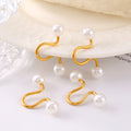 Gold Steel Faux Pearl Wave Geometric Titanium Steel Earrings view 2