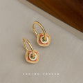 Gold Enamel Geometric Square Charm Hoop Earrings Pair view 1