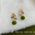 Christmas Tree Drop Earrings Multicolor Enamel Green Pom view 1