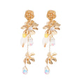 Gold Floral Crystal Cascade Stud Earrings Statement Pair view 5