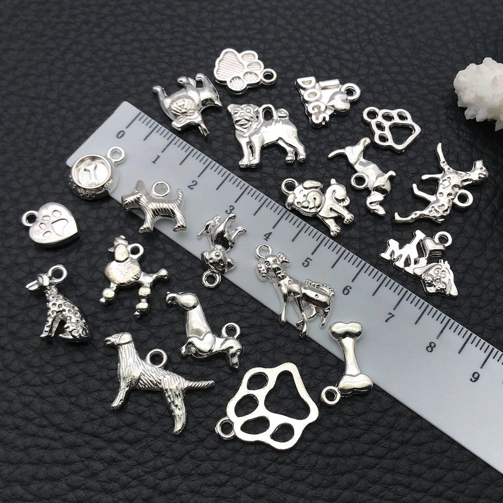 Bright Silver Zinc Alloy Dog Paw Pet Charm Pendant for DIY Necklace Earrings