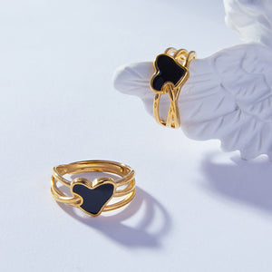Gold Black Heart Oil Drip Adjustable Ring Free Size