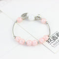 Pink Bead Silver Tone Leaf Charm Finished Bracelet view 6