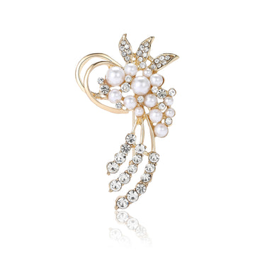 Pearl And Crystal Grape Cluster Brooch In Two Metal Tones